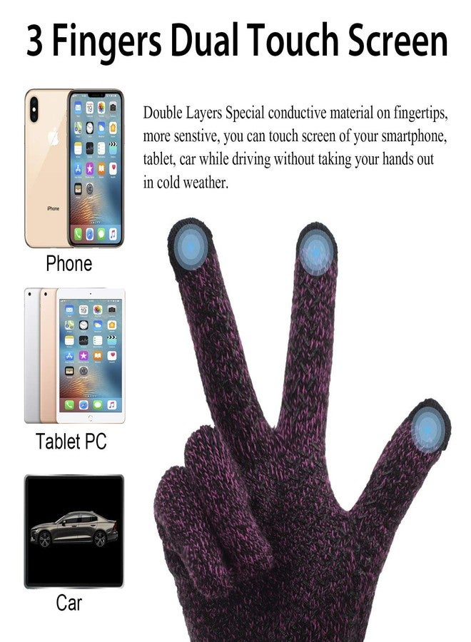 ViGrace Winter Touchscreen Gloves for Men & Women with 3 Fingers Dual-layer Touch Screen Warm Lined Anti-Slip Thermal Knit Driving Texting Glove(Rose Red, Medium) - Image 2